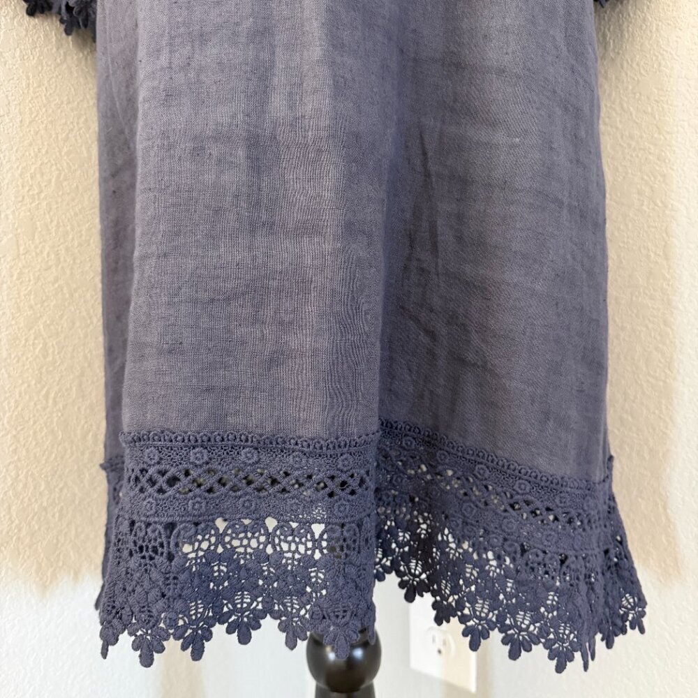 ROSEMARINE 100% Italian Linen 3/4 Sleeve Crochet Dress Blue Gray Small - Picture 10 of 13